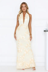 Daydream Kiss Halter Mesh Maxi Dress Yellow